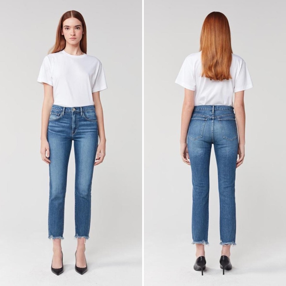 🌺$5 3X1 W3 Straight Authentic Crop Jeans w/ Frayed Hem Sz 27 in Ace Blue